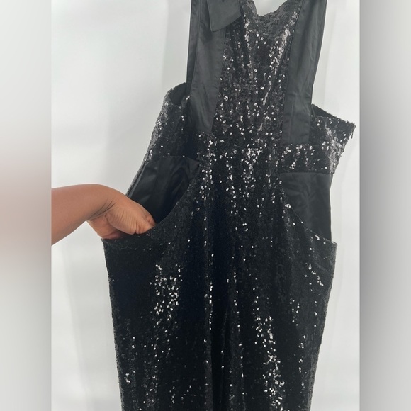 Boohoo boutique alice satin adjustable strap sequin dungaree jumpsuit size 12 - Picture 3 of 10